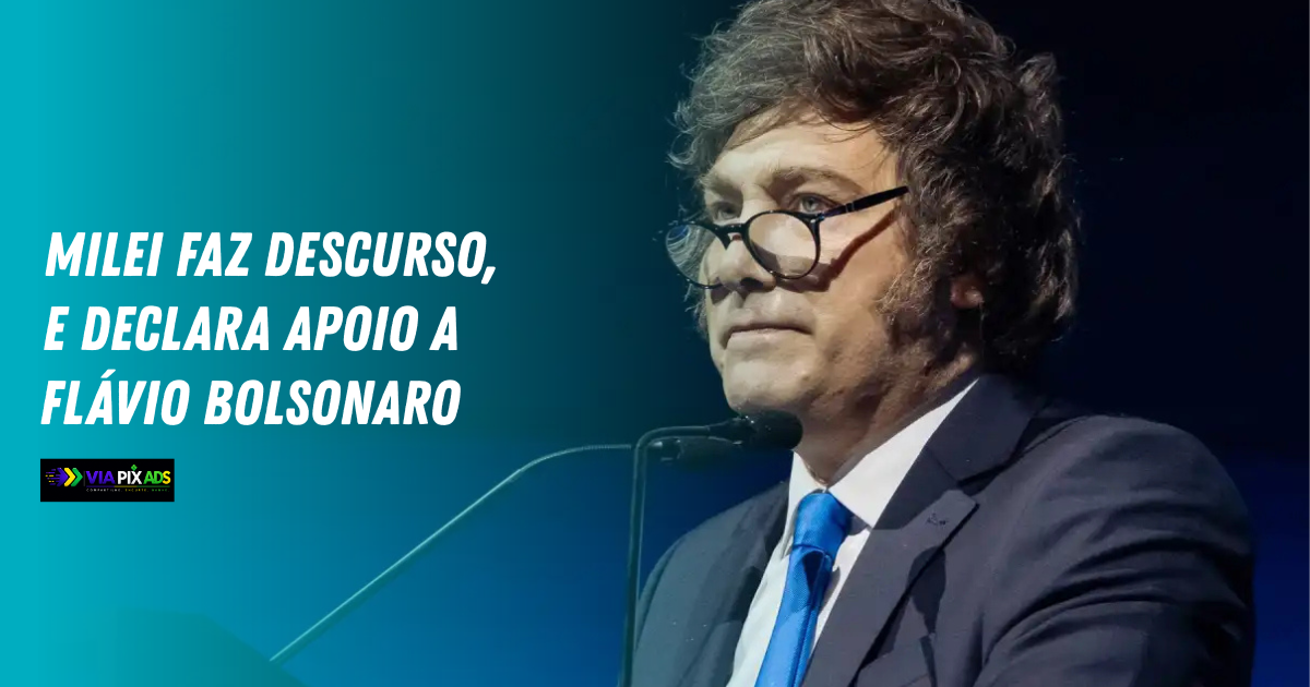 Milei-faz-discurso-contundente-critica-o-socialismo-e-declara-apoio-a-Flavio-Bolsonaro